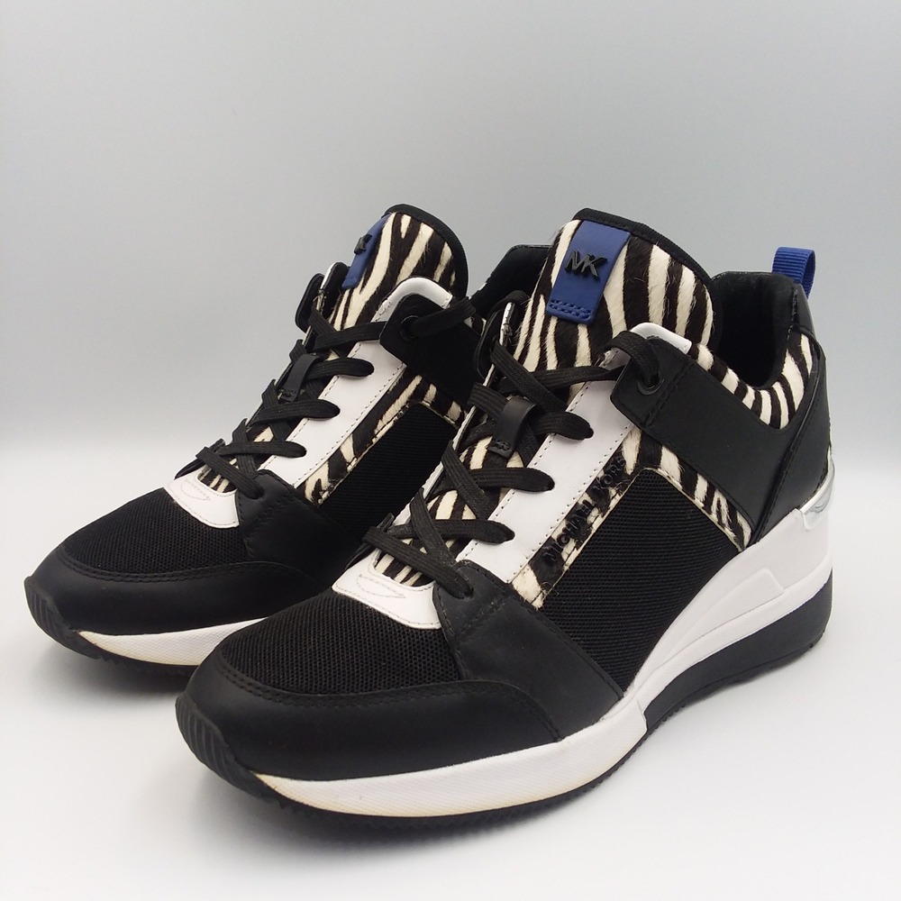 Michael Kors Georgie Platform Sneakers Zebra Print Wedge  Women's 7.5 Calf Hair‎